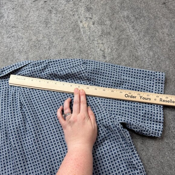 Brooks Brothers Linen Camp Shirt Men L Blue Geometric Short Sleeve Cotton Blend - Picture 10 of 11